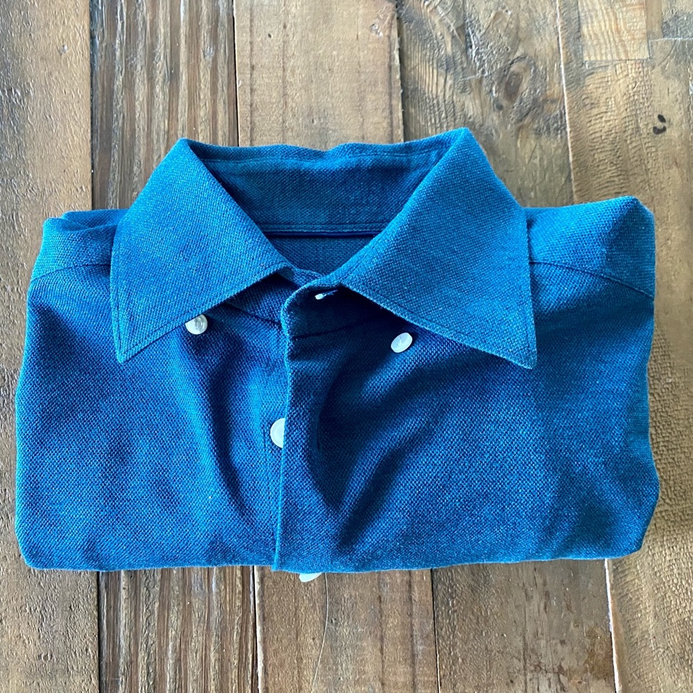 Eton slim fit jersey button down dress shirt blue green
